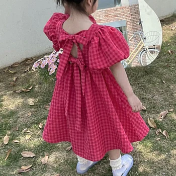 Sodawn 2023 Jauno Vasaras Puff Piedurknēm Pleds Princese Kleita Korejiešu Stilā, Bērnu Drēbes, Meitene Bērniem Kleita