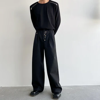2023Casual Vaļēju Pogu, Vīriešu Uzvalku Vīriešu Apdare Bikses Japāna korejas Neto Slavenību Streetwear Modes Šovs Black Taisni Elsas