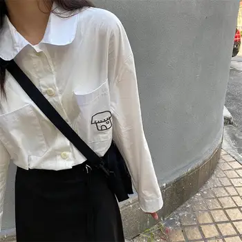 Sieviešu Krekli Ulzzang Japāņu Kawaii Vintage Zaudēt Ins Gadījuma Slinks Izšūti Sieviešu Krekls korejas Harajuku Drēbes Sievietēm