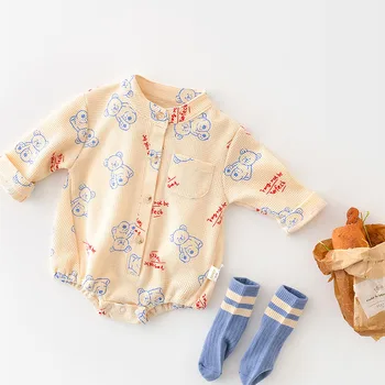 MILANCEL Rudens Bērnu Bodysuits Vafeļu Zēnu Drēbes Nest Drukāt Toddler Virsdrēbes