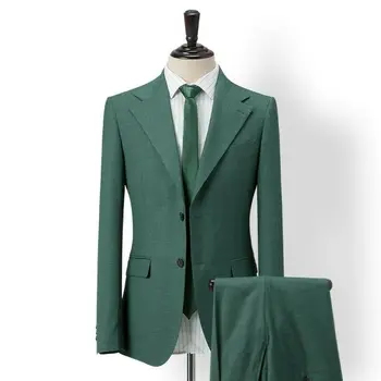 Jaunākās Dizaina Modes Zaļā Vīriešu Uzvalki, Kāzu Uzvalku Biznesa Līgavainis Pielāgotus, Slim Fit Vīriešu Uzvalki 2 Gabalus (Jaka+Elsas)