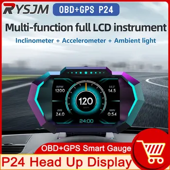 P24 Jaunākās borta Dators HUD OBD2 Head Up Displejs GPS Spidometrs 12 Interfeiss Displejs Turbo Dzesēšanas šķidruma Temp OBD Skeneri Degvielas