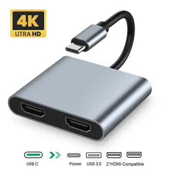 USB C Hub Tips-C Dual HDMI-savietojams Adapteris 4K 60Hz Ekrāna Izplešanās Macbook Klēpjdators PC Tālruni