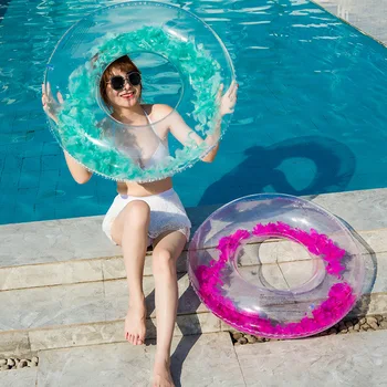 Caurspīdīgs Spalvu Peldēšana Gredzenu Pieaugušo Polsterēta PVC Piepūšamās Swimg Instrumenti, Ūdens Spēle Iekārtas