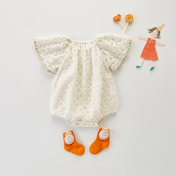 FOCUSNORM 0-24M Vasaras Lovely Baby Meitenes Romper Apģērbu Mežģīnes Saulespuķes Izšuvumi Ruffles Īsām Piedurknēm Jumpsuits