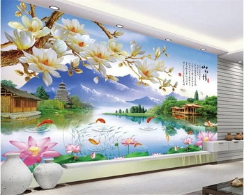 beibehang 3d tapetes Modes personības skaista dekoratīvā krāsošana tapešu magnolijas ainavu glezniecības fona tapety
