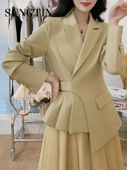 Sungtin Divas Gabals Komplekti Elegants Sieviešu Žakete Uzstādīt Modes Mežģīnes Up Kroku Guaze Svārki Uzvalki, Sieviešu 2023 Biroja Dāma Ikdienas Drēbes