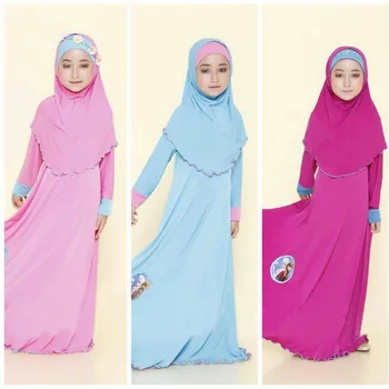 Modes Bērns Abaya Musulmaņu Meitene kleita jilbab un abaya islāma Bērniem hijab kleitas Divas Tradicionālo cartoon Kids apģērba