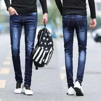 Pavasara Rudens Dizainers Jean Vīriešiem korejiešu Zēns Draugs, Stilīgi, Elastīgi Kovboju Kokvilnas Izdilis Gadījuma Stiept Slim Bikses Bikses
