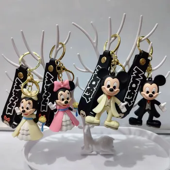 Karikatūra Disney Mickey un Minnie Kāzu Keychain Gudrs Pvc Kulons Soma Kulons Lelle Auto Atslēgu ķēdes Nelielu Dāvanu, llaveros