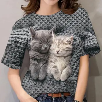 2023 Gudrs Kaķis 3d Drukāšanas 2023 Sieviešu T-krekls Dzīvnieku Grafikas Gadījuma O Apkakli, Īsām Piedurknēm Mīksto Mājas Ikdienas Pamati, Dāmu Topi, t-veida