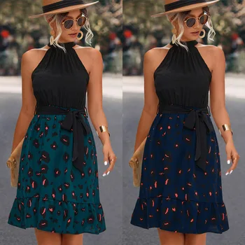 Sieviešu Kleitas 2023 Vasarā Jaunas Dāmas Īsu Kleitu Modes Gadījuma Zilā krāsā bez Piedurknēm Savirmot Pavada Pludmales Svārki-line Jaunu Streetwear