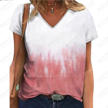 Sieviešu Vasaras Modes vienkrāsainu Slīpums 3D Digitālā Druka Īsām Piedurknēm T-krekls Sieviešu V-veida kakla Meiteņu Ikdienas Piepilsētas Augšu
