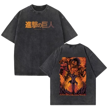 Anime T-Krekls Vīriešiem Harajuku Kokvilnas Titan Uzbrukums Shingeki Nav Kyojin Grafiskais Tee Lielgabarīta T-Krekls Hip Hop Topi