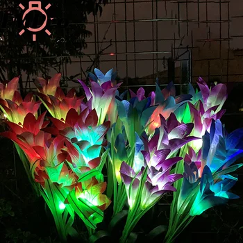 Āra LED Saules Gaismas Mākslīgo Krāsu Liliju Ziedu Dārzs Ūdensizturīgs Dekoratīvās Lampas 600AMH Saules Powered Pagalmā Ielu Apgaismojuma
