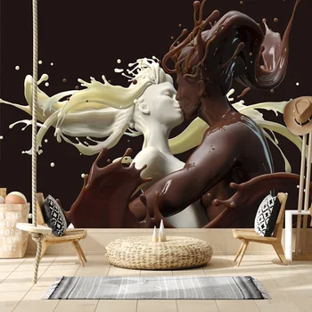 Mūsdienu Paraža Pieņemts Šokolādes Piena Mīļotājiem Kafejnīca, Bārs Mūra Sienas Papīri Mājas Dekoru Sevi Adheisve Tapetes Dzīvojamā Istabā