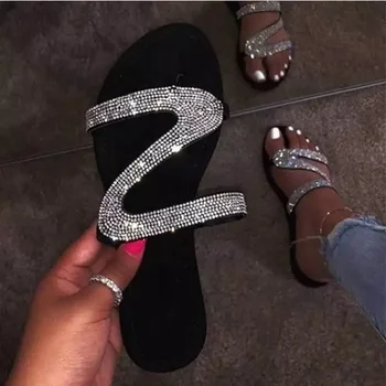 2023Rhine-dimanta cool, I kurpes Z-formas vasarā dzīvoklis gadījuma atvērtā toed sieviešu čības, sandales sieviešu sandales