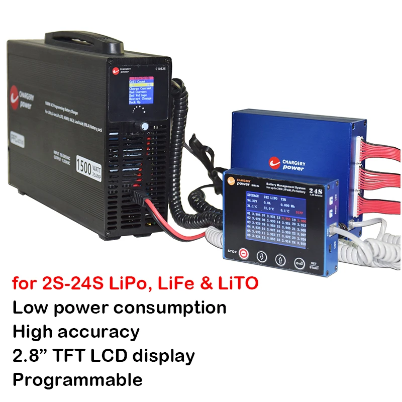 2S-24S Litija LiPo Lifepo4 LTO BMS Smart 1.2 Līdzsvaru Displejs 1500W 24S Lādētāju Li-ion Akumulators Risinājums Chargery BMS24T C10325