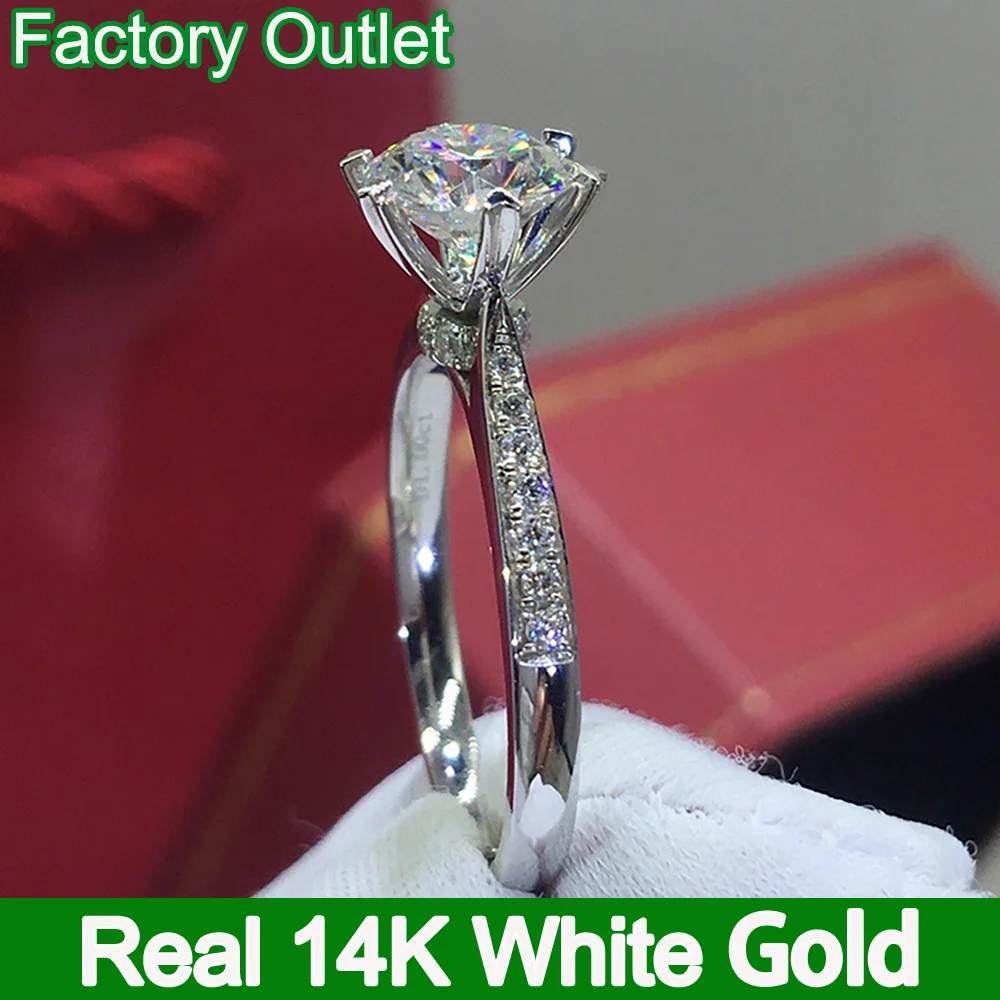 Nekustamā 14K Baltā Zelta Gredzenu Sieviešu Iesaistīšanos Gadadienu Puse, Kāzu Gredzenu Kārta Moissanite Diamond Crown Moderns 1 2 3 4 5 Ct